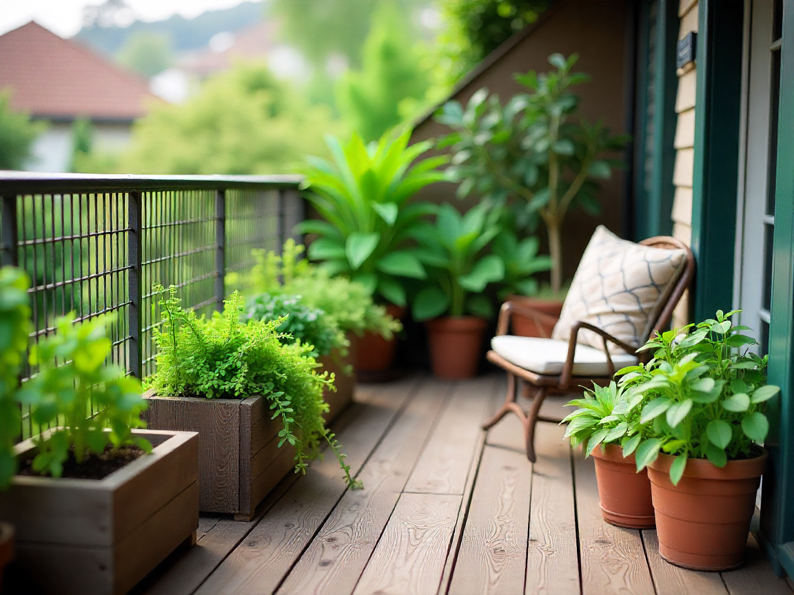 Beautiful balcony garden with container plants