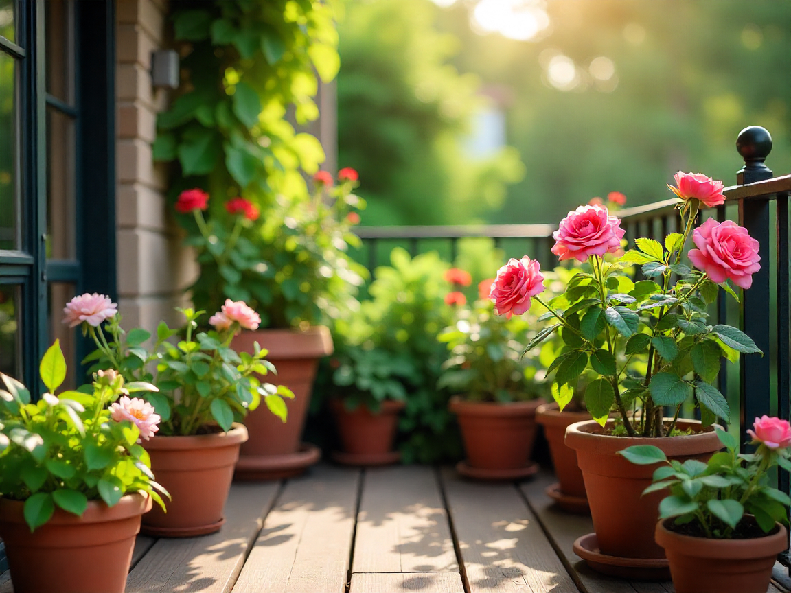 Lush balcony garden arrangement